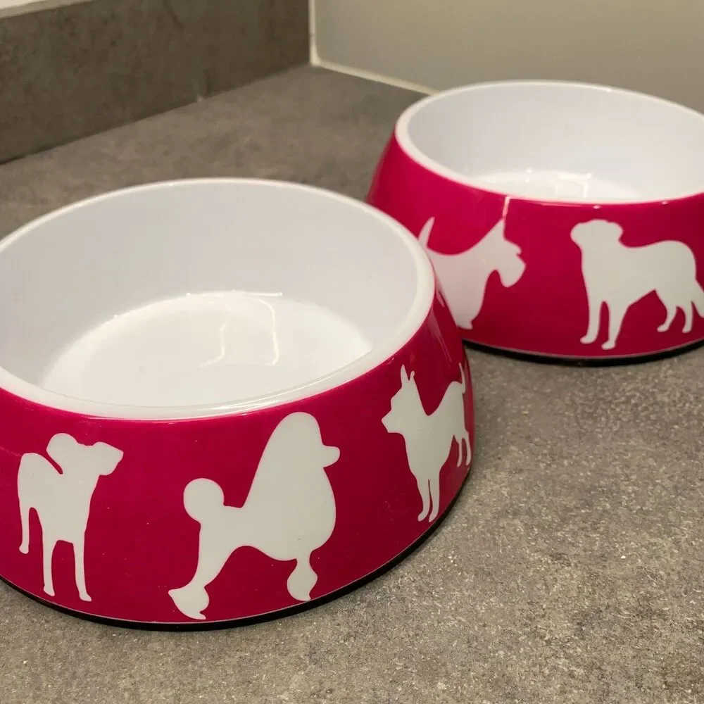 SET C. Wonder Hot Pink Dog Print Food Bowl Decorative Pet Bowls Anthropologie